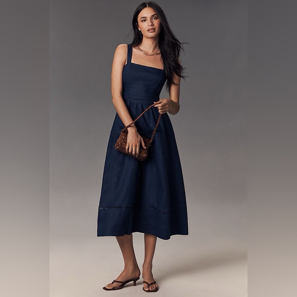 Reformation Blue Sleeveless Square Neck Sundress
